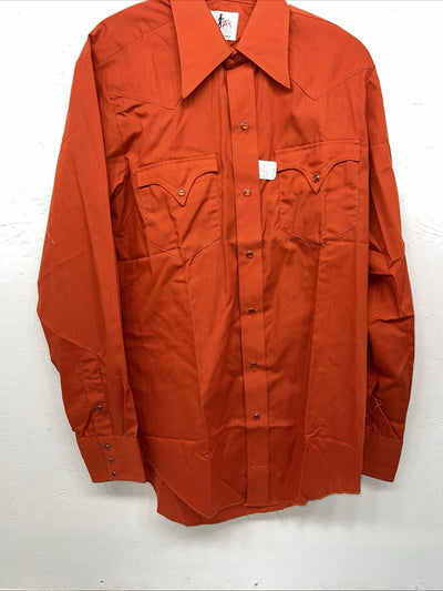 New Men’s Orange Tem Tex Pearl Snap Long Sleeve Shirt Medium I-56