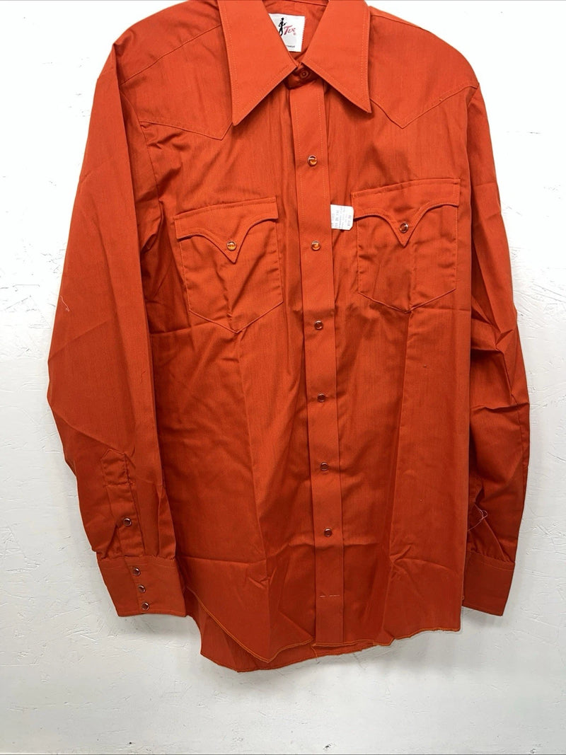 New Men’s Orange Tem Tex Pearl Snap Long Sleeve Shirt Medium I-56