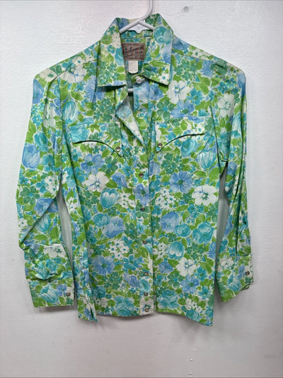 New Kids Rockmount Green Floral Long Sleeve Pearl Snap 8/30 LL-74