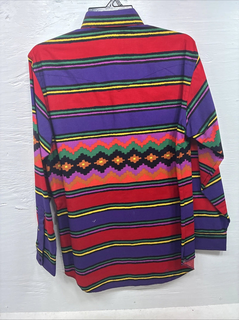 New Men’s Wrangler Multicolor Stripe Long Sleeve Pearl Snap 15.5 Medium DD-3