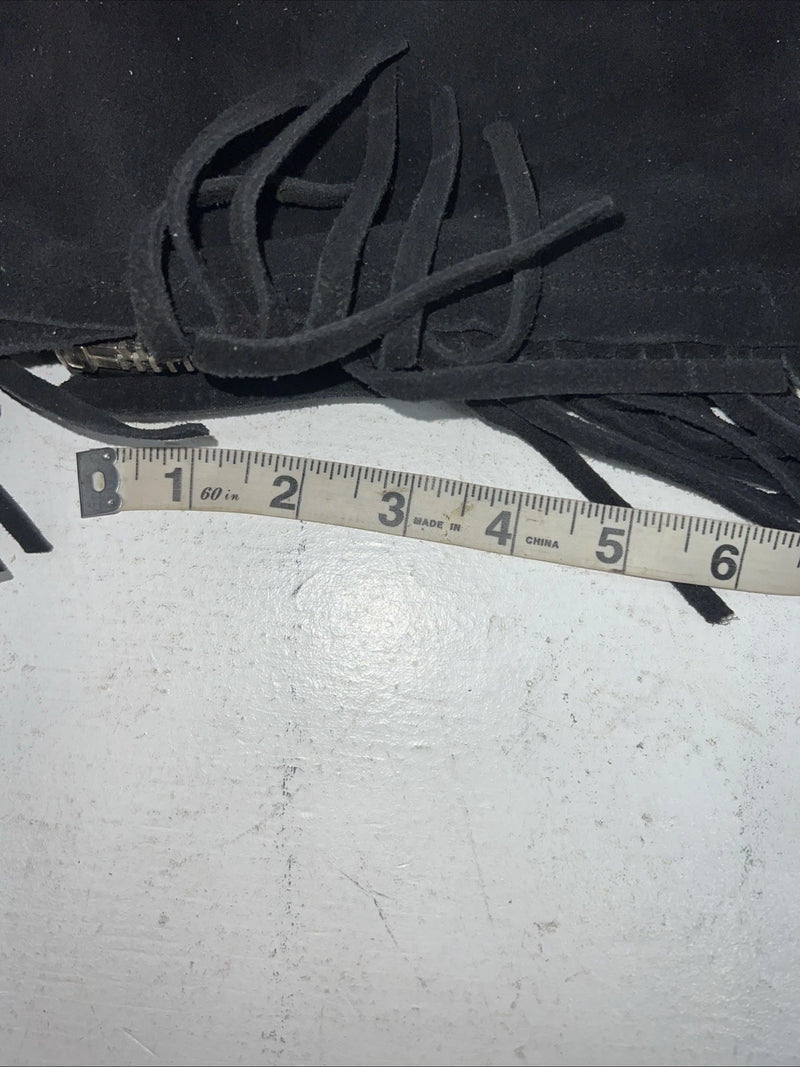 NOS Black Show Chaps With Fringe Adjustable Waist 46” I-69