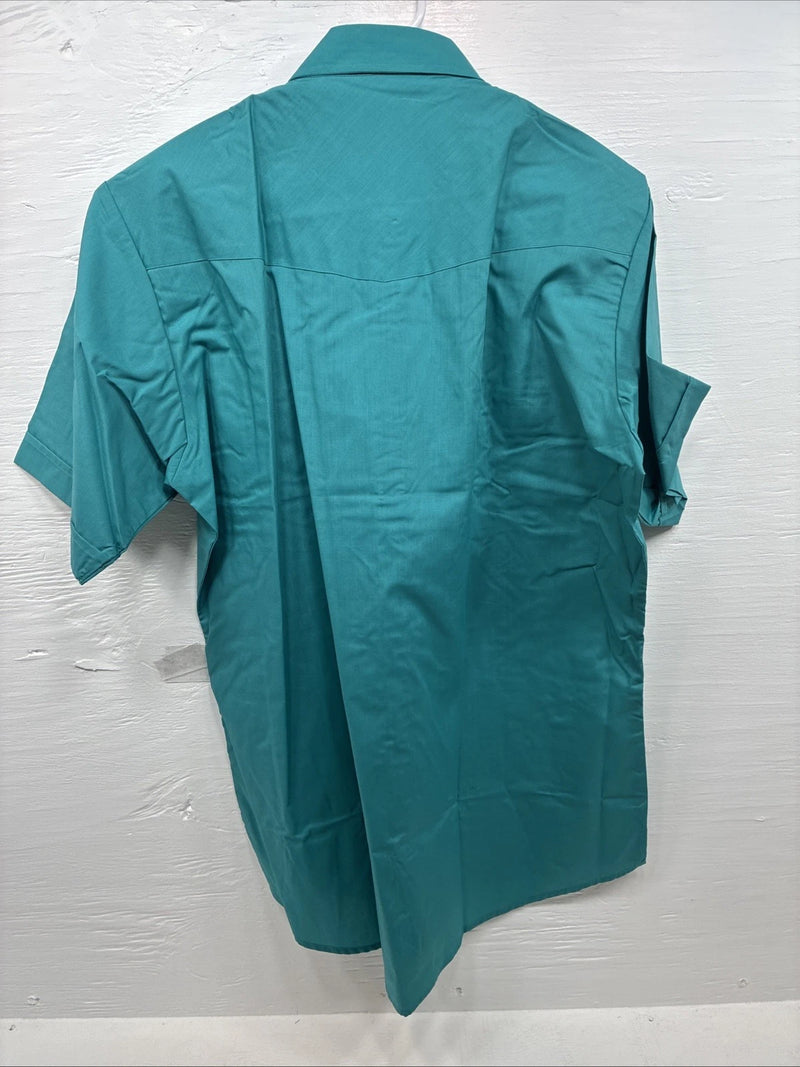 New Men’s ELY Cattleman Teal Western Short Sleeve Pearl Snap 16.5 Large T-52