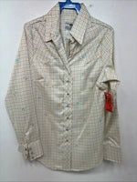 New Women’s Dickson Jenkins Yellow Printed Long Sleeve Pearl Snap Size 30 KK-12