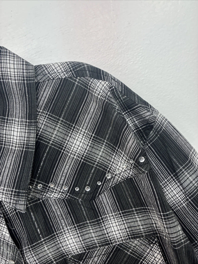 New Women’s Cumberland Black Plaid Long Sleeve Pearl Snap 2XL GG-12