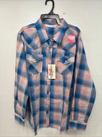 New Women’s Cumberland Pink Blue Plaid Long Sleeve Pearl Snap 2XL GG-80