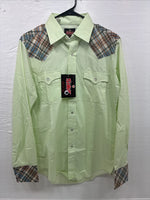 New Men’s Western Shirts Green Plaid Long Sleeve Pearl Snap 15.5 Medium K-99