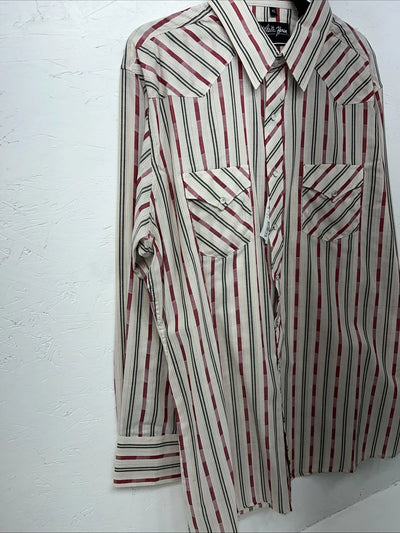 New Men’s Pink Stripped White House Long Sleeve Pearl Snap Shirt. XL S-31