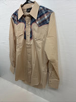 New Men’s Champion Western Tan Plaid Long Sleeve Pearl Snap 15 Medium X-31