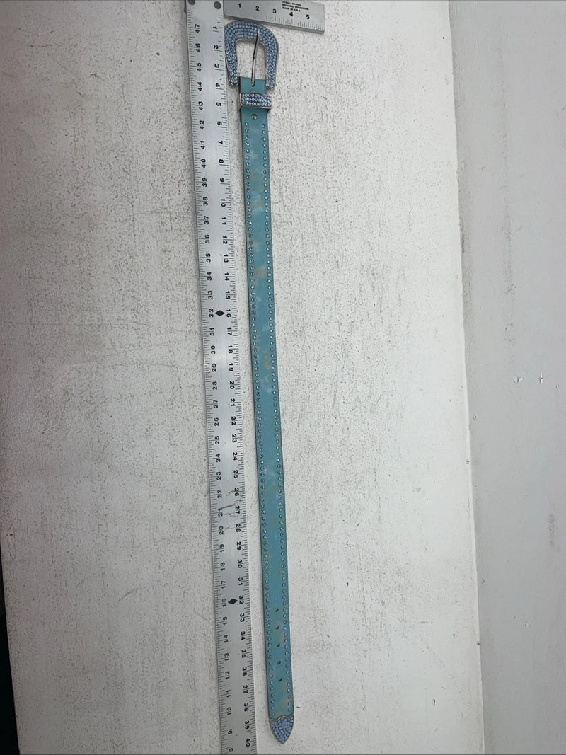 New Blue Genuine Leather 3-D Belt Blue Bling 32” Belt #677 Z-3