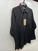 New Men’s Panhandle Slim Black Western Long Sleeve Pearl Snap Large 16.5 AA-4