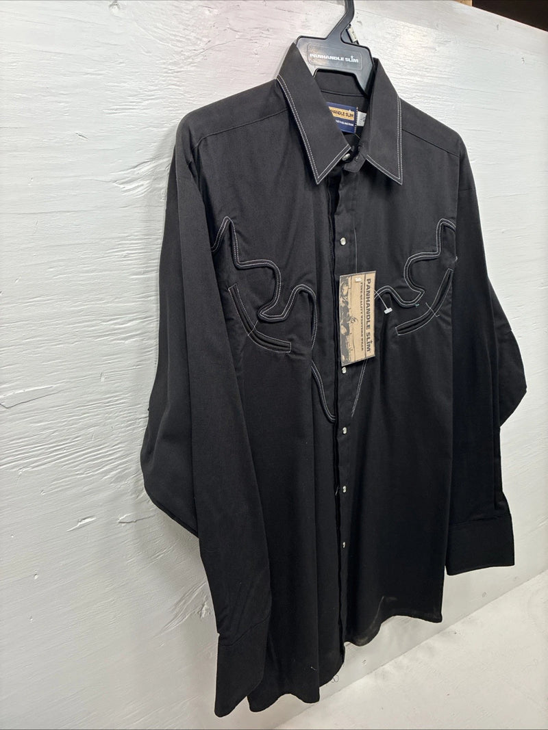 New Men’s Panhandle Slim Black Western Long Sleeve Pearl Snap Large 16.5 AA-4