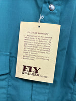 New Men’s ELY Cattleman Teal Simple Long Sleeve Pearl Snap Medium J-92