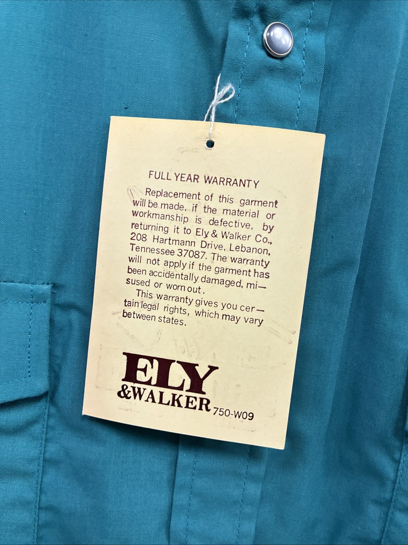 New Men’s ELY Cattleman Teal Simple Long Sleeve Pearl Snap Medium J-92