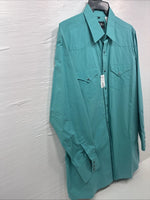 New Men’s White Horse Teal Long Sleeve Pearl Snap XL R-57