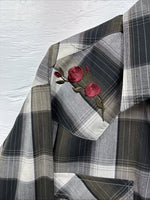 New Men’s ELY Cattleman Green Rose Design Plaid Long Sleeve Pearl Snap XL H-79