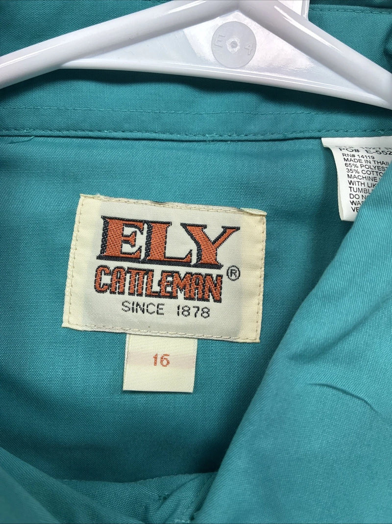 New Men’s ELY Cattleman Teal Short Sleeve Pearl Snap 16 Large X-63