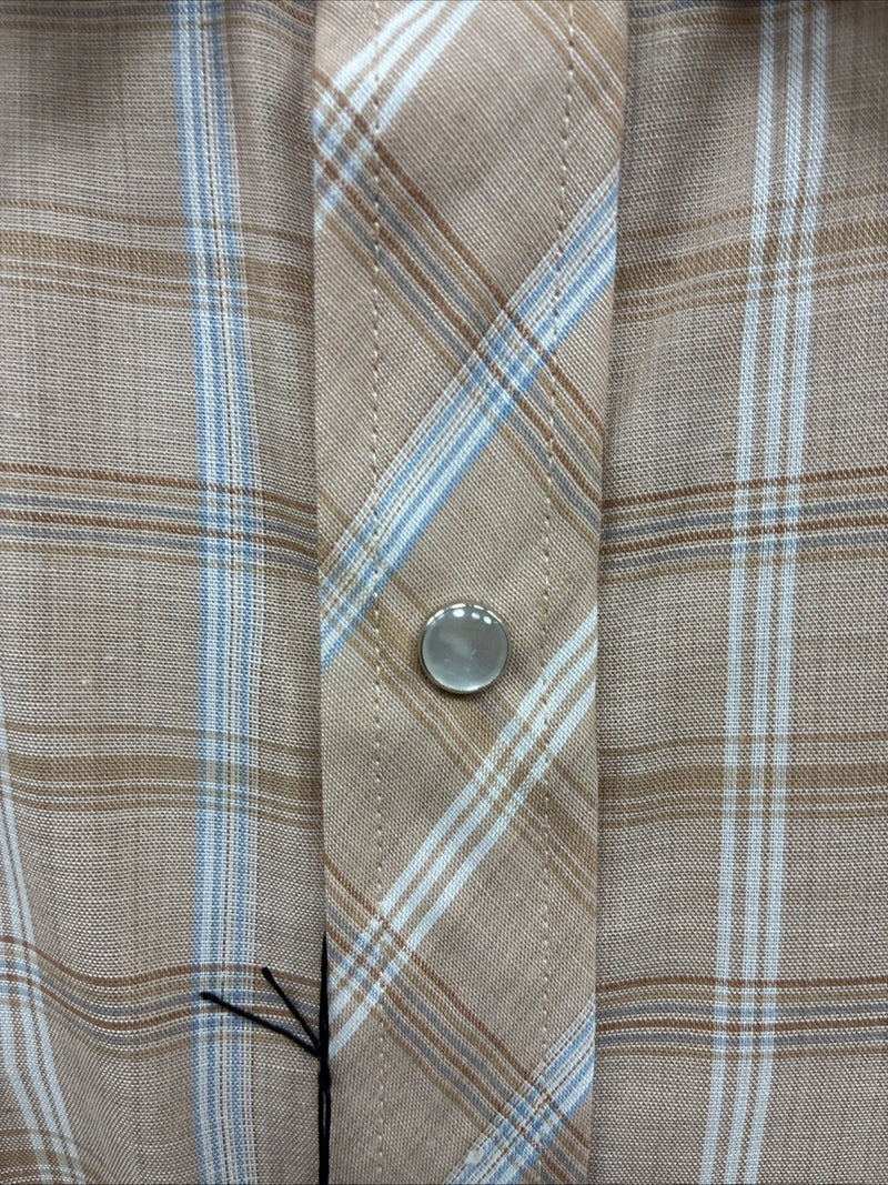 New Men’s ELY Cattleman Tan Plaid Short Sleeve Pearl Snap XL R-62