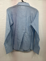 New Men’s DR Westerns Baby Blue Designed Long Sleeve Pearl Snap 10 Small J-50