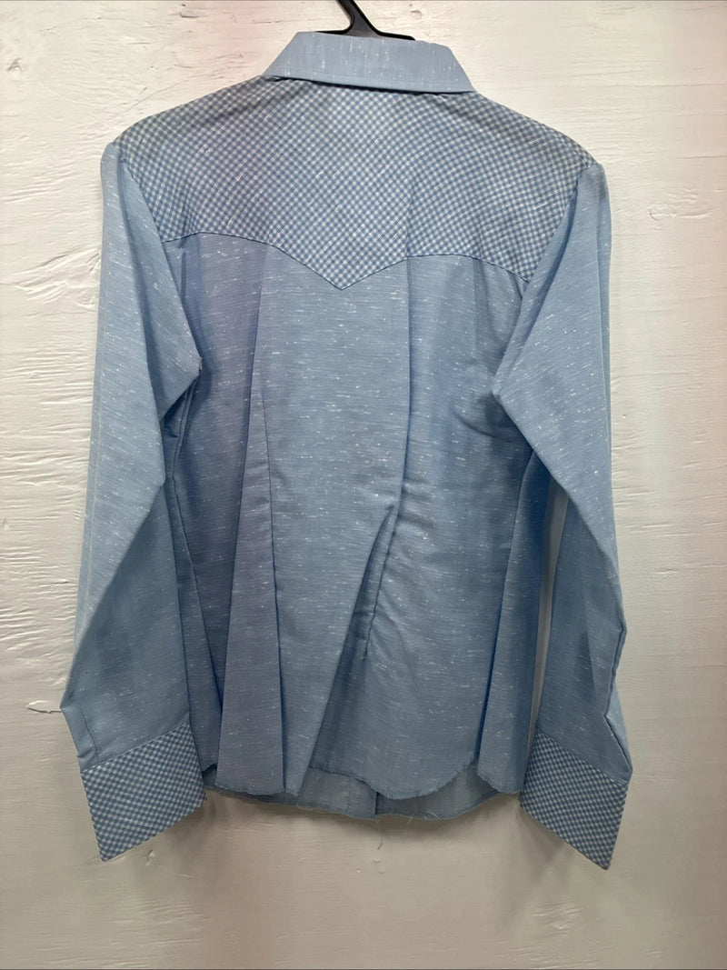 New Men’s DR Westerns Baby Blue Designed Long Sleeve Pearl Snap 10 Small J-50