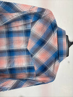 New Women’s Cumberland Pink Blue Plaid Long Sleeve Pearl Snap 1XL Plus GG-39