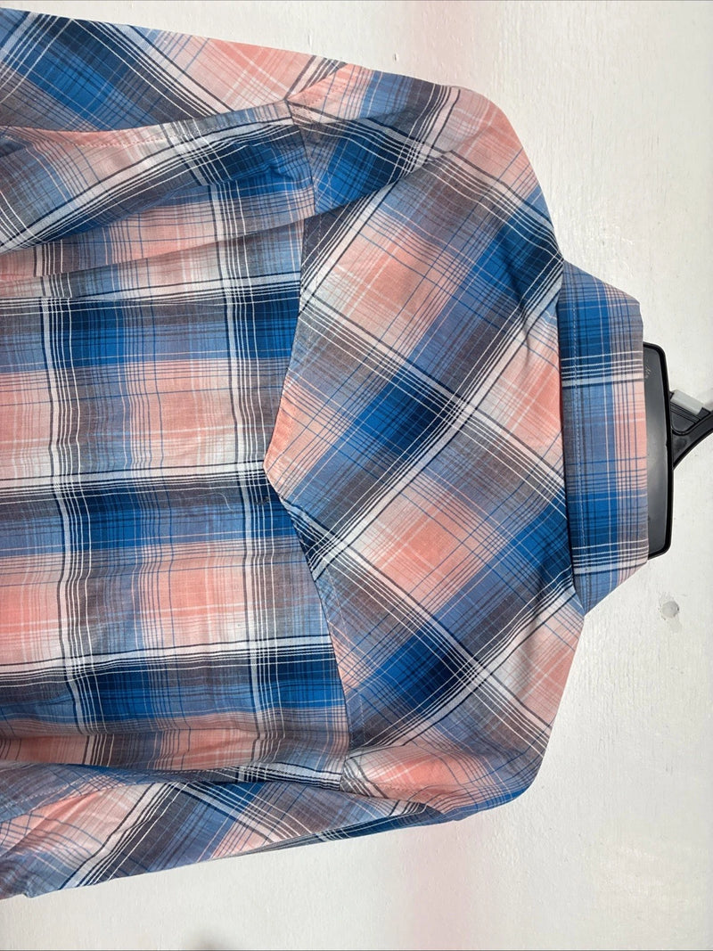 New Women’s Cumberland Pink Blue Plaid Long Sleeve Pearl Snap 1XL Plus GG-39
