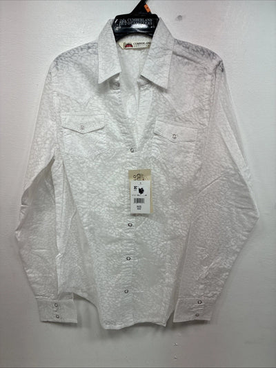 New Women’s Cumberland White Cheetah Print Long Sleeve Pearl Snap Medium LL-65