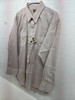New Men’s ELY Cattleman Pink Stripe Long Sleeve Pearl Snap 17.5 X 34 XL T-31