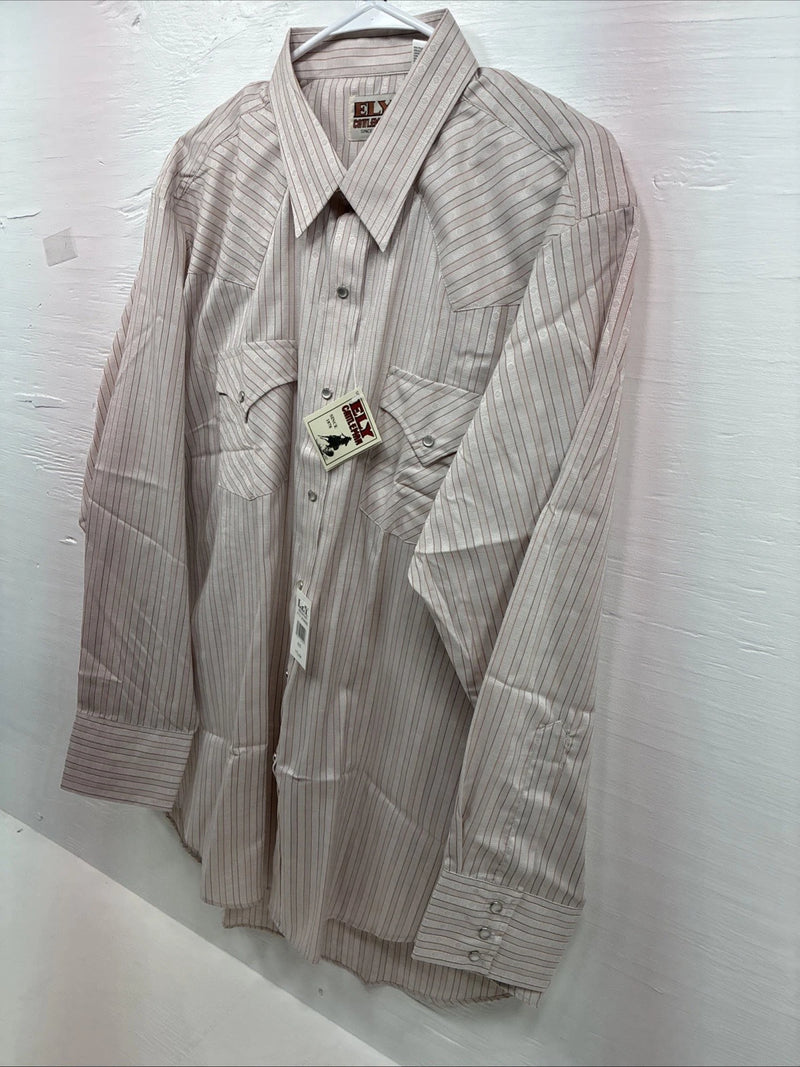 New Men’s ELY Cattleman Pink Stripe Long Sleeve Pearl Snap 17.5 X 34 XL T-31