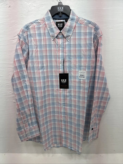 New Men’s ELY Cattleman Multicolor Stripe Long Sleeve Pearl Snap Large CC-20