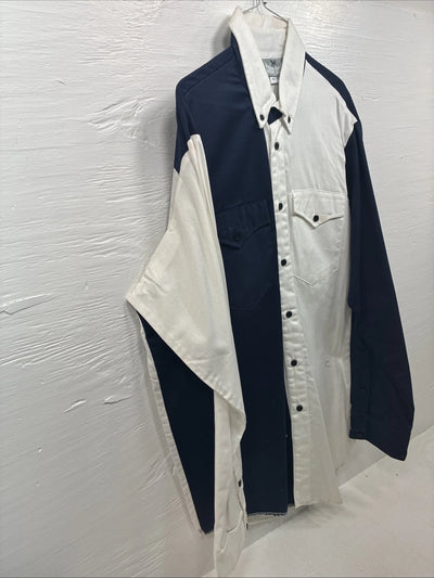 New Men’s Cowboy Threads Blue White Long Sleeve Button Up Large V-80