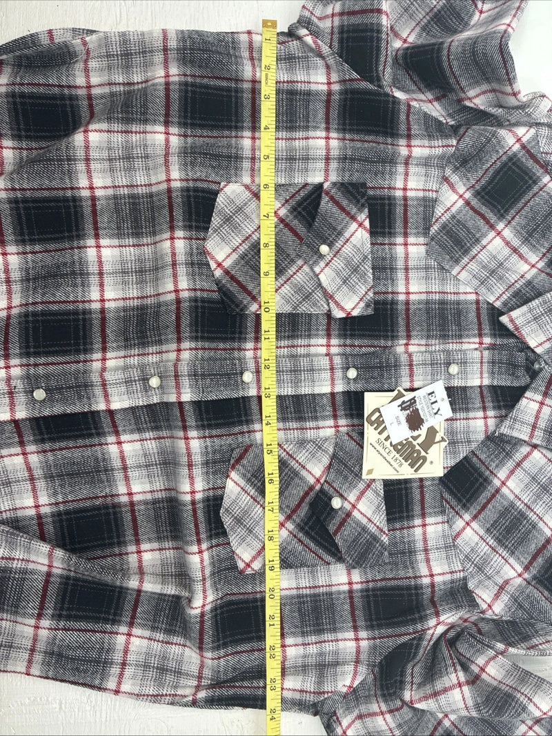 New Men’s ELY Cattleman Black Red Plaid Long Sleeve Pearl Snap Large V-71