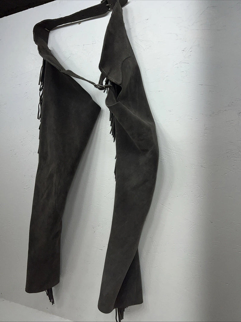 NOS Gray Show Chaps With Fringe Adjustable Waist 38” L-31
