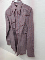 New Men’s Champion Western Red Plaid Long Sleeve Pearl Snap 15 Medium AA-64