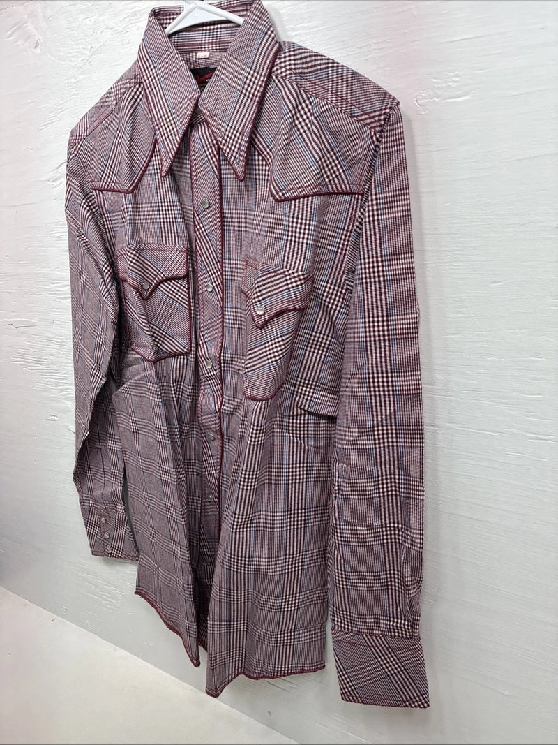 New Men’s Champion Western Red Plaid Long Sleeve Pearl Snap 15 Medium AA-64