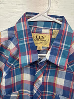 New Men’s ELY Cattleman Blue Multicolor Plaid Long Sleeve Pearl Snap Large X-17
