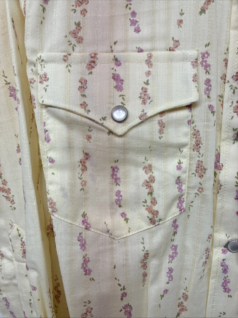 New Kids White Horse Floral Long Sleeve Pearl Snap Medium MM-5