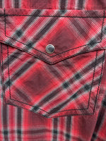 New Men’s ELY 1878 Red Black Plaid Long Sleeve Pearl Snap Large Q-51