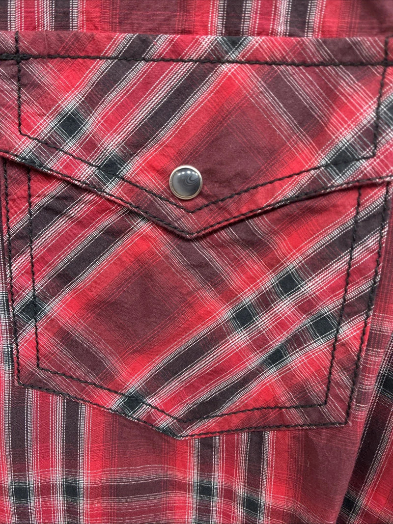 New Men’s ELY 1878 Red Black Plaid Long Sleeve Pearl Snap Large Q-51