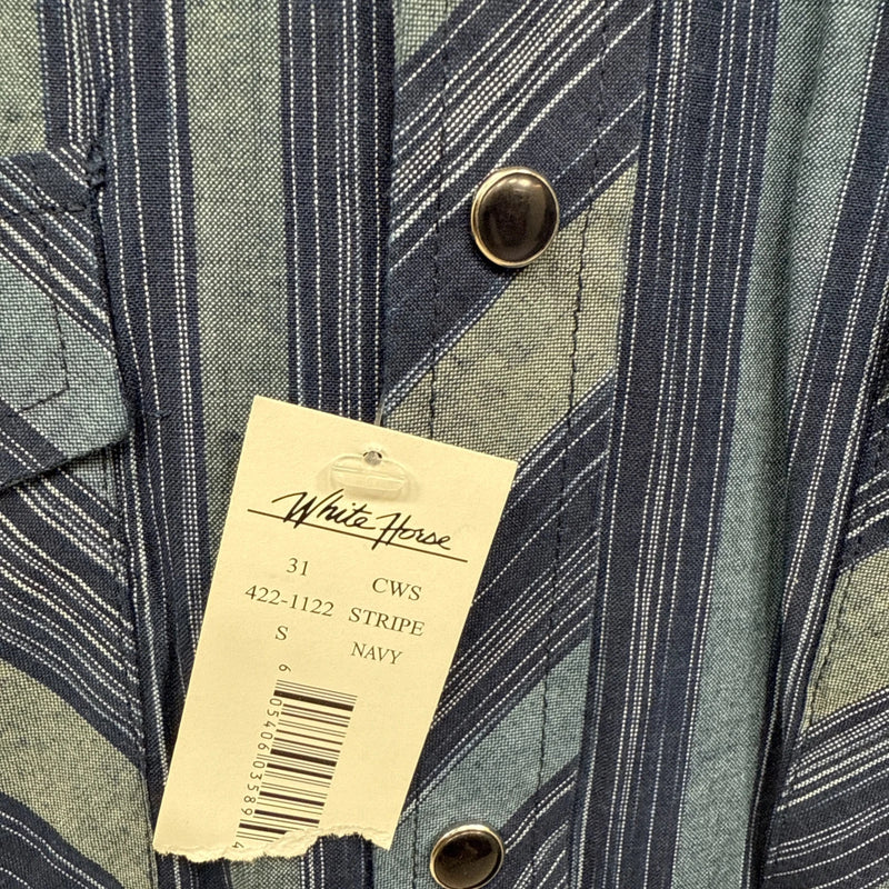 New Men’s White Horse Blue short sleeve pearl snap small B-73 