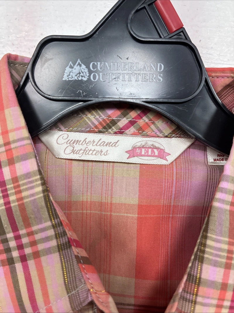 New Girls Cumberland Pink Plaid Long Sleeve Pearl Snap Small MM-13