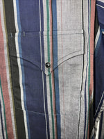 New Mens Navy Stripped ELY cattleman Pearl Snap Long Sleeve Shirt 15.5x34 M I-29