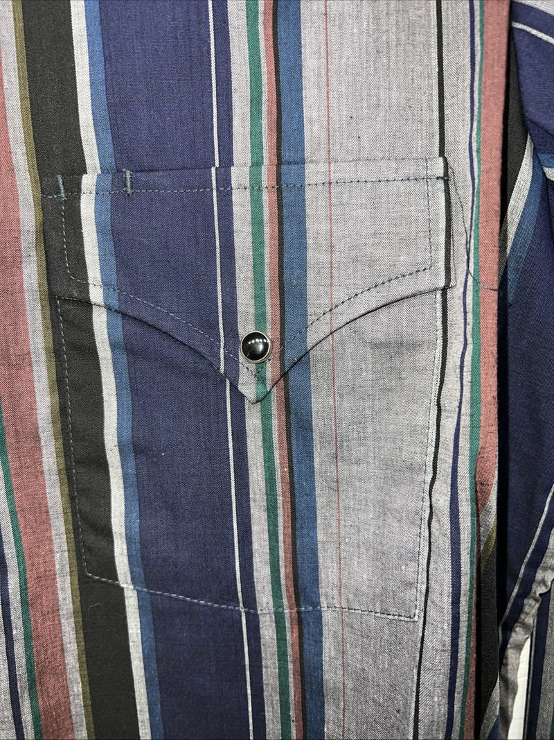 New Mens Navy Stripped ELY cattleman Pearl Snap Long Sleeve Shirt 15.5x34 M I-29