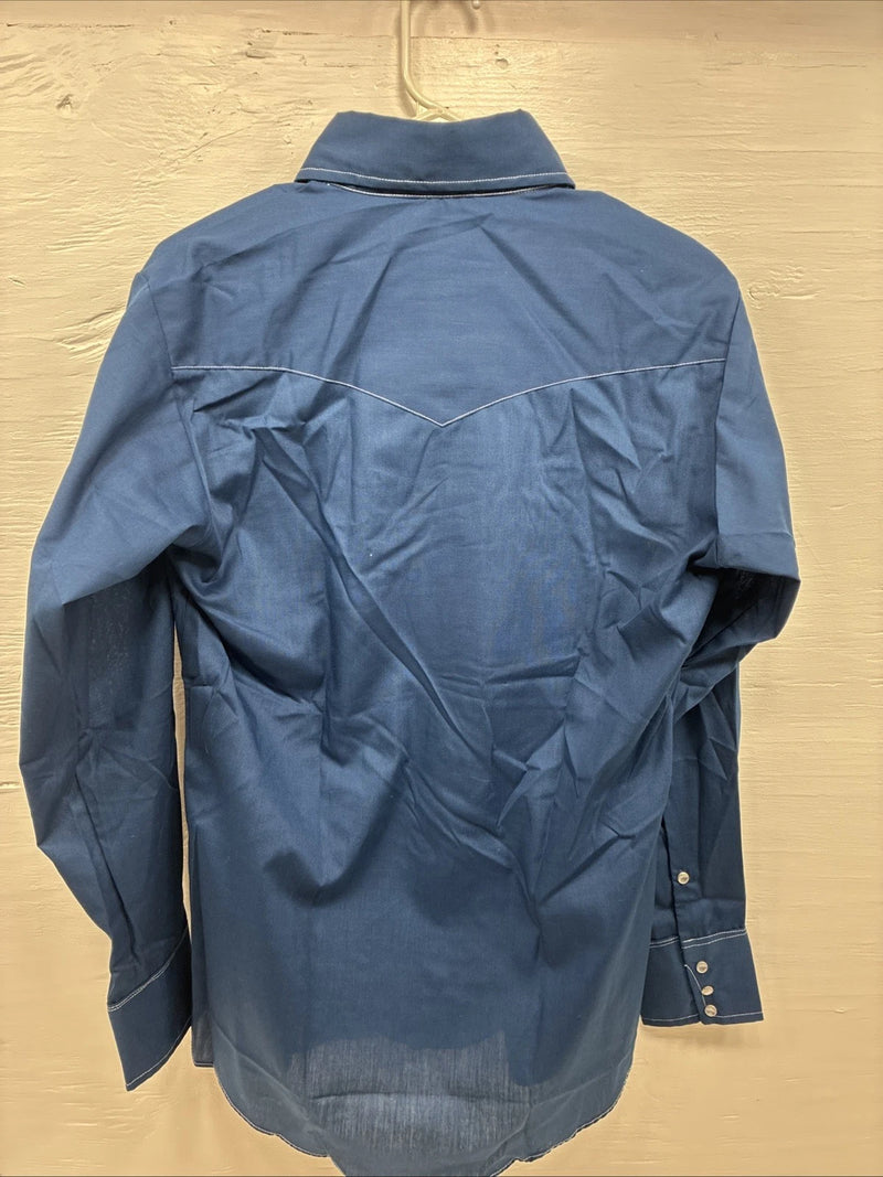 New Men’s Stockman Blue Long Sleeve Pearl Snap 15 X 33 Medium AA-3