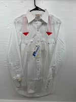 New Men’s Karman White Red Design Long Sleeve Pearl Snap 15 Medium M-83