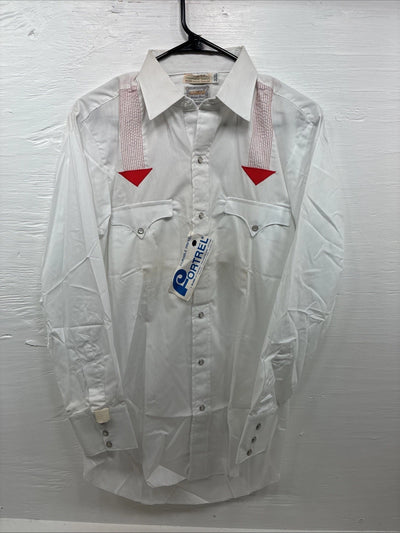 New Men’s Karman White Red Design Long Sleeve Pearl Snap 15 Medium M-83