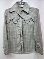 New Women’s Lady DJ Blue Plaid Long Sleeve Button Up Size 38 TT-124
