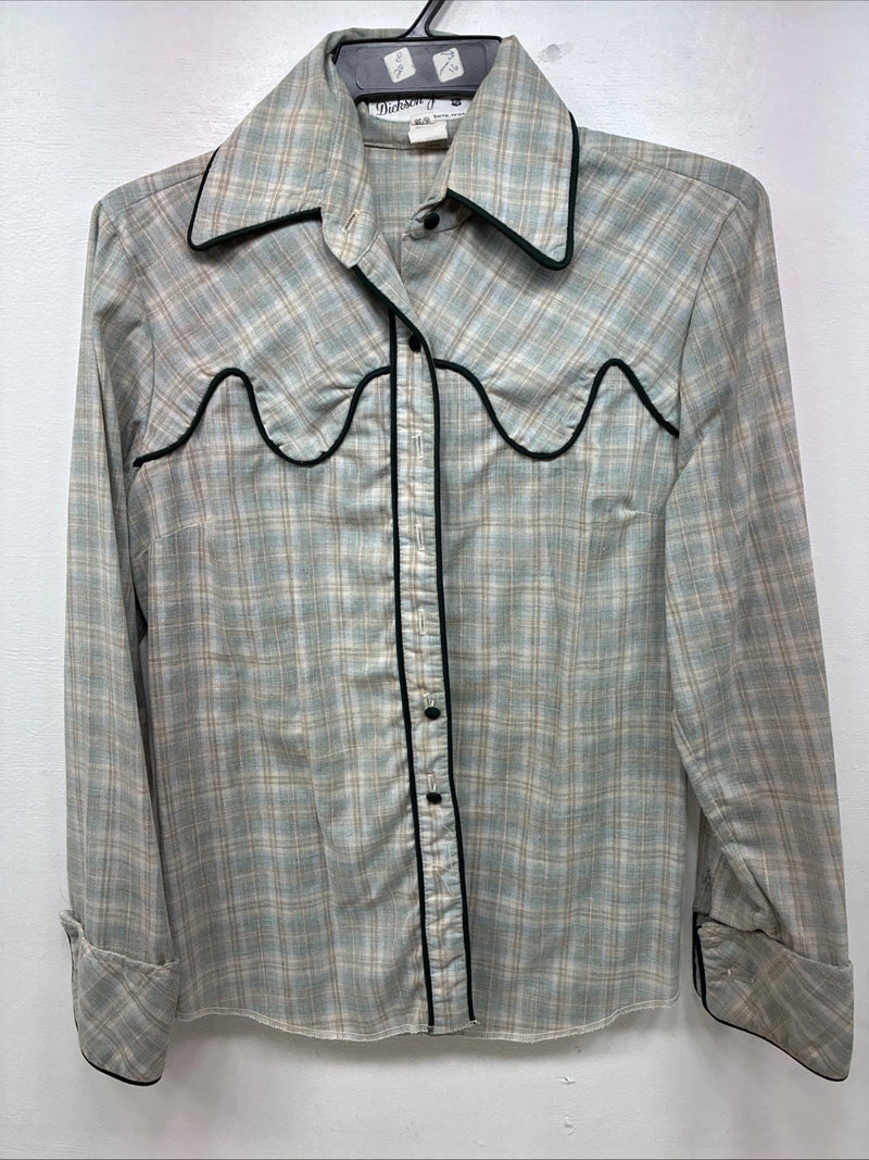 New Women’s Lady DJ Blue Plaid Long Sleeve Button Up Size 38 TT-124