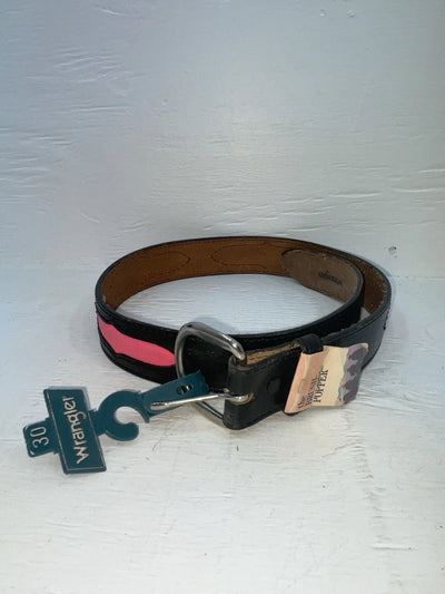 New Black Genuine Leather Wrangler Pink And Pendent 30” Belt #621000 JJ-99