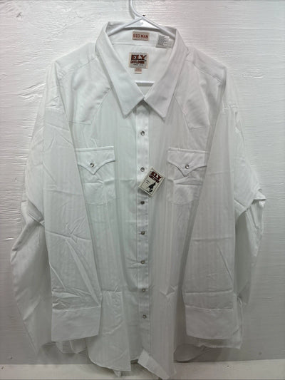 New Men’s ELY Cattleman White Deigned Long Sleeve Pearl Snap 20.5 4XL X-108