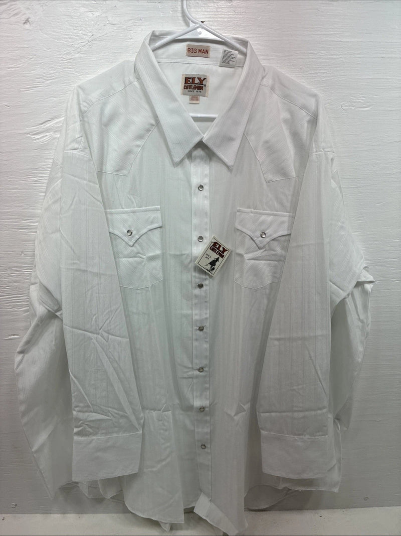 New Men’s ELY Cattleman White Deigned Long Sleeve Pearl Snap 20.5 4XL X-108